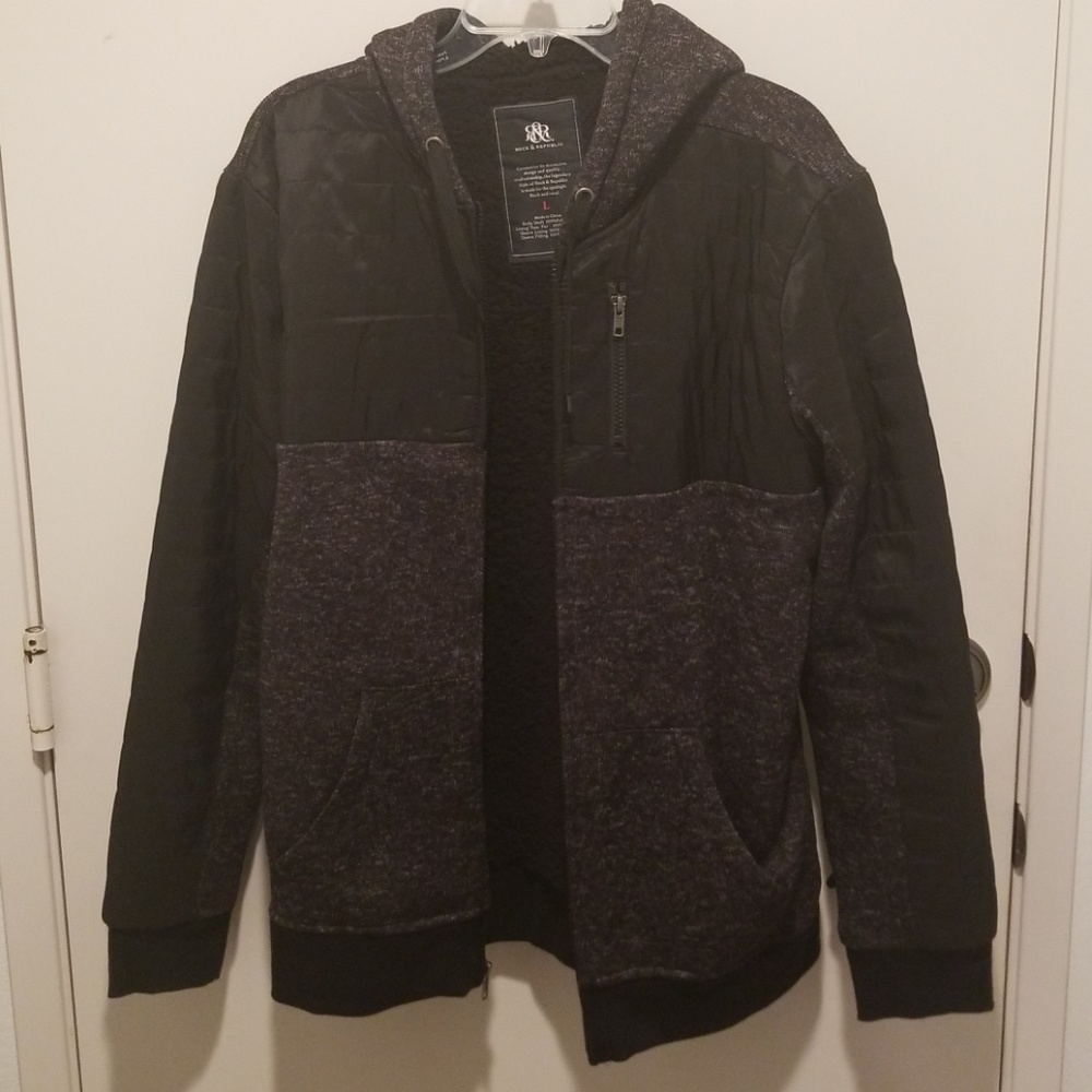 💥Mens Large Black Sherpa Lined Hooded Jacket💥
